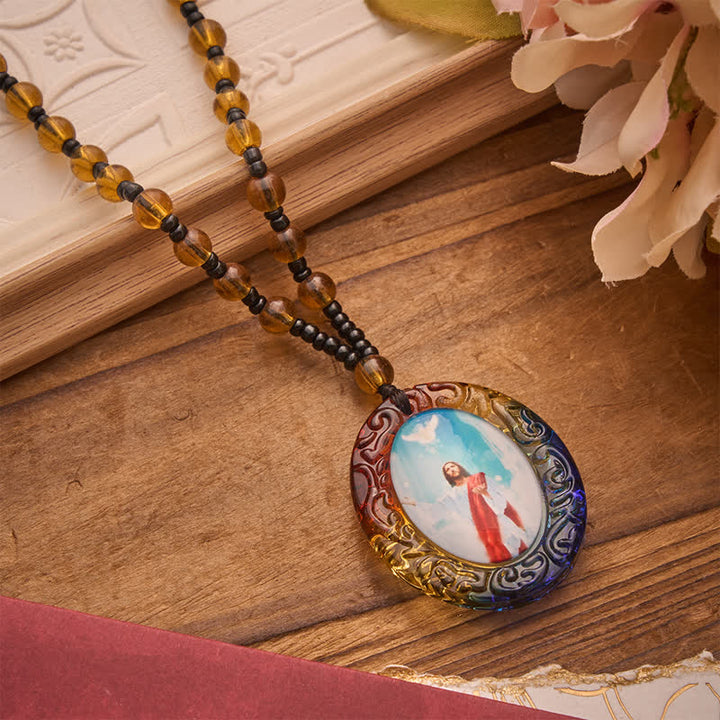 Christianartworkshop Collier de perles de verre de la collection Sainte Figure : Symbole de doux souvenir divin - Jésus et le Saint-Esprit - image 23