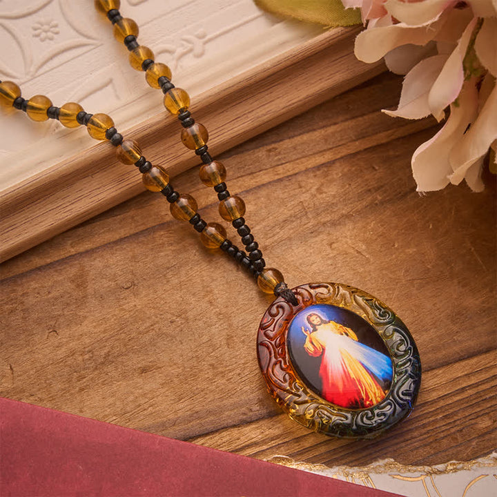 Christianartworkshop Collier de perles de verre de la collection Sainte Figure : Symbole de doux souvenir divin - Jésus E - image 9