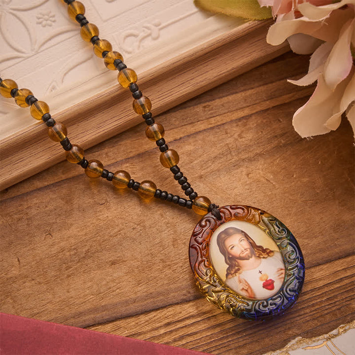 Christianartworkshop Collier de perles de verre de la collection Sainte Figure : Symbole de doux souvenir divin - Jésus et le Sacré-Cœur B - image 12