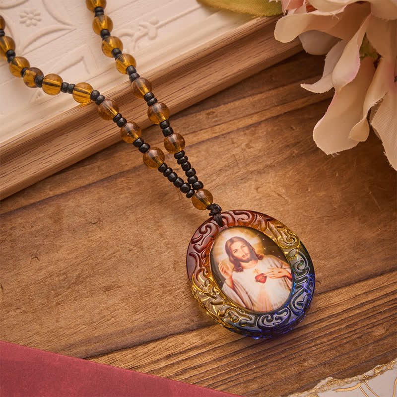 Christianartworkshop Collier de perles de verre de la collection Sainte Figure : Symbole de doux souvenir divin - Jésus et le Sacré-Cœur A - image 11