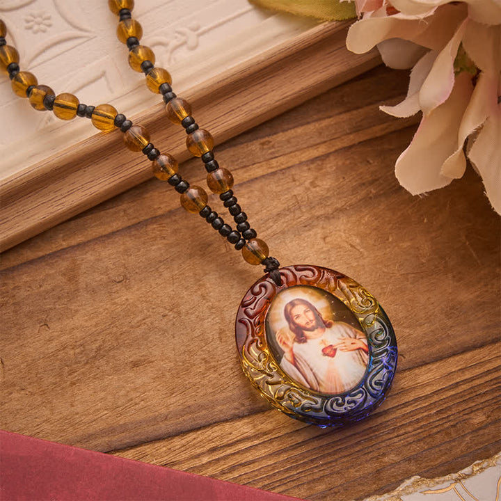 Christianartworkshop Collier de perles de verre de la collection Sainte Figure : Symbole de doux souvenir divin - Jésus et le Sacré-Cœur A - image 11