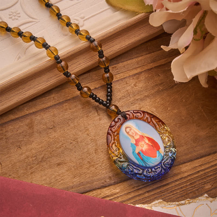Christianartworkshop Collier de perles de verre de la collection Sainte Figure : Symbole de doux souvenir divin - Notre-Dame et Sacré-Cœur C - image 22