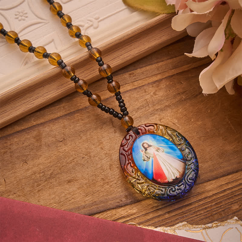 Christianartworkshop Collier de perles de verre de la collection Sainte Figure : Symbole de doux souvenir divin - Jésus B - image 6