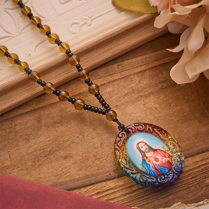 Christianartworkshop Collier de perles de verre de la collection Sainte Figure : Symbole de doux souvenir divin - Jésus et le Sacré-Cœur C - image 13