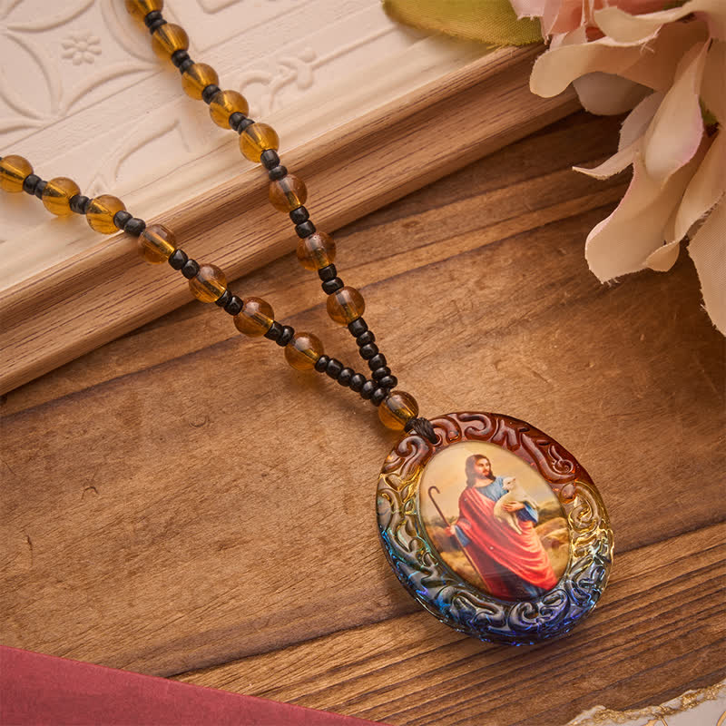 Christianartworkshop Collier de perles de verre de la collection Sainte Figure : Symbole de doux souvenir divin - Le Bon Berger B - image 15