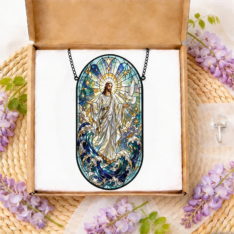 Attrape-soleil décoratif suspendu en verre sacré représentant Jésus, symbole de dévotion silencieuse, par Christianartworkshop - image 8