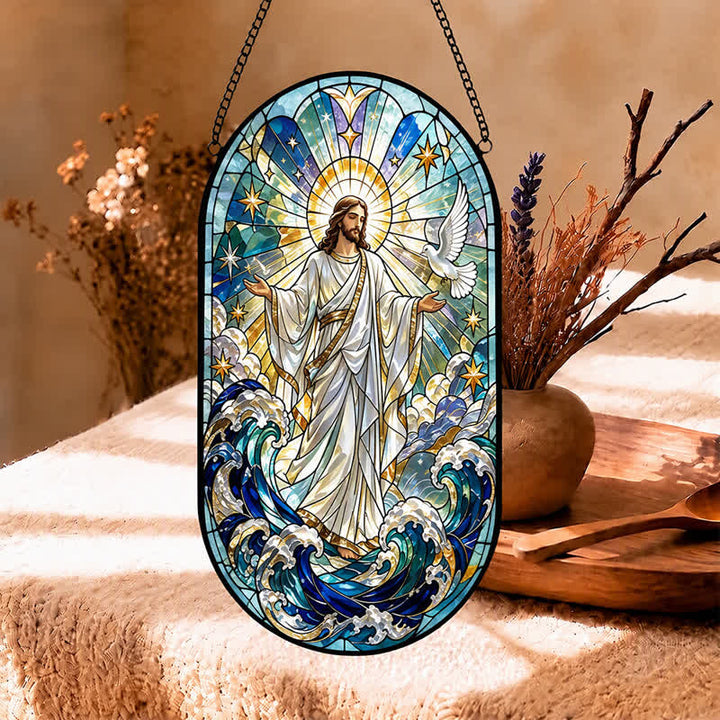 Attrape-soleil décoratif suspendu en verre sacré représentant Jésus, symbole de dévotion silencieuse, par Christianartworkshop - image 4