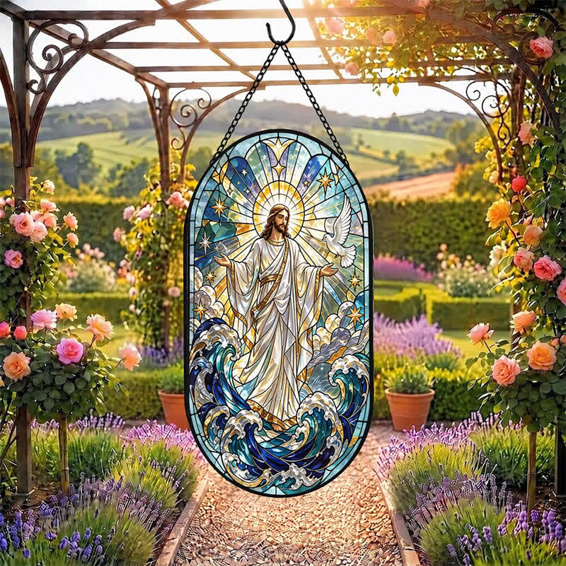 Attrape-soleil décoratif suspendu en verre sacré représentant Jésus, symbole de dévotion silencieuse, par Christianartworkshop - image 6