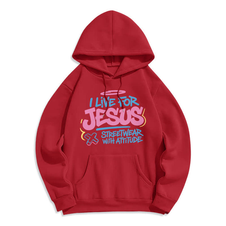 Christianartworkshop Sweat à capuche oversize bleu clair « Je vis pour Jésus » (motif graffiti) - Rouge - 2XL - image 3