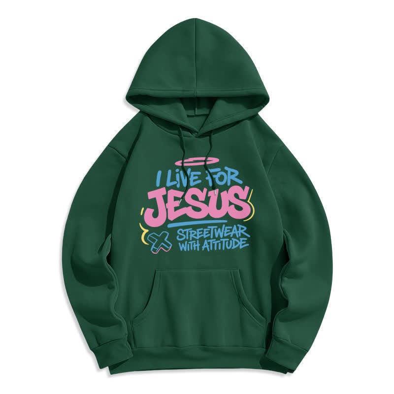 Christianartworkshop Sweat à capuche oversize bleu clair « Je vis pour Jésus » (motif graffiti) - Vert - 2XL - image 6
