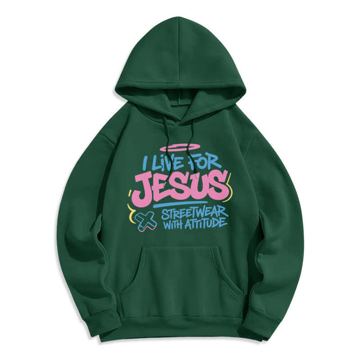 Christianartworkshop Sweat à capuche oversize bleu clair « Je vis pour Jésus » (motif graffiti) - Vert - 2XL - image 6