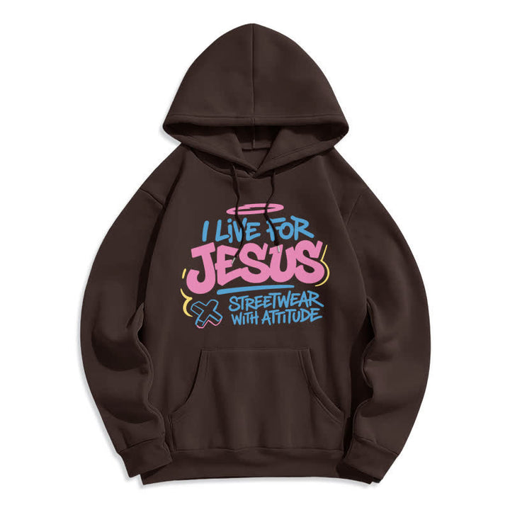 Christianartworkshop Sweat à capuche oversize bleu clair « Je vis pour Jésus » (motif graffiti) - Café - 2XL - image 5