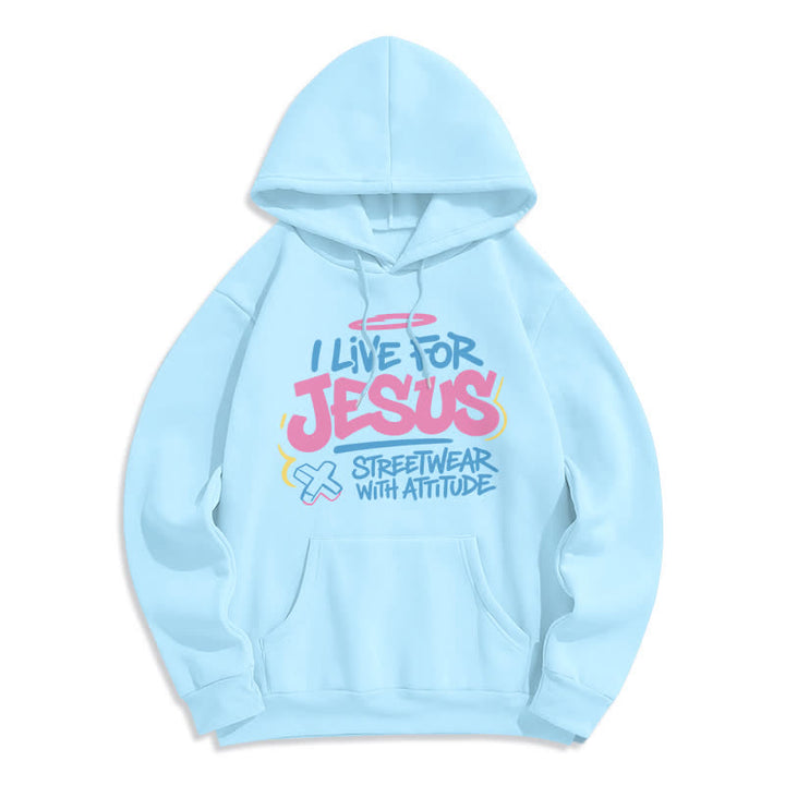 Christianartworkshop Sweat à capuche oversize bleu clair « Je vis pour Jésus » (motif graffiti) - Bleu - 2XL - image 0