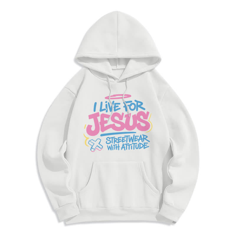 Christianartworkshop Sweat à capuche oversize bleu clair « Je vis pour Jésus » (motif graffiti) - Blanc - 2XL - image 2