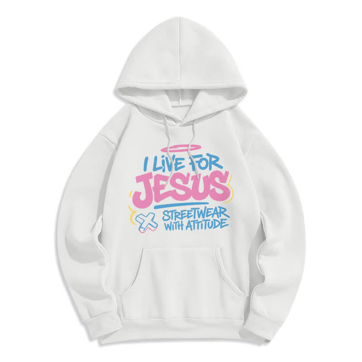 Christianartworkshop Sweat à capuche oversize bleu clair « Je vis pour Jésus » (motif graffiti) - Blanc - 2XL - image 2
