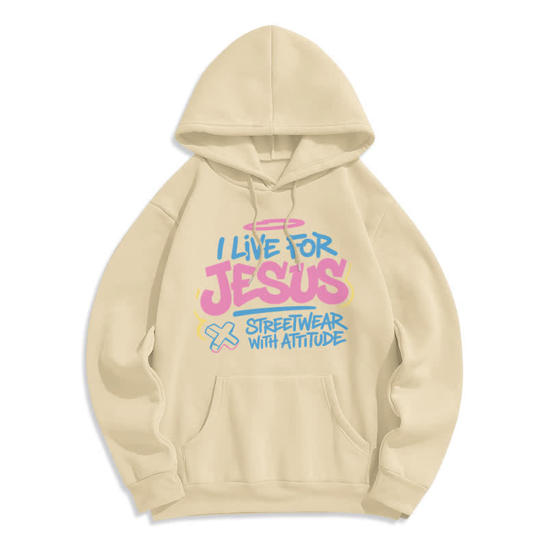 Christianartworkshop Sweat à capuche oversize bleu clair « Je vis pour Jésus » (motif graffiti) - Beige - 2XL - image 7