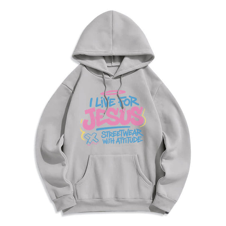 Christianartworkshop Sweat à capuche oversize bleu clair « Je vis pour Jésus » (motif graffiti) - Gris - 2XL - image 4