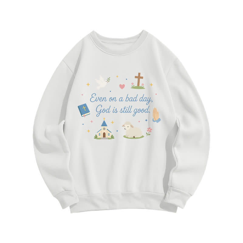 Christianartworkshop Sweat-shirt graphique à col rond confortable « Dieu est toujours bon » - Blanc - 2XL - image 1