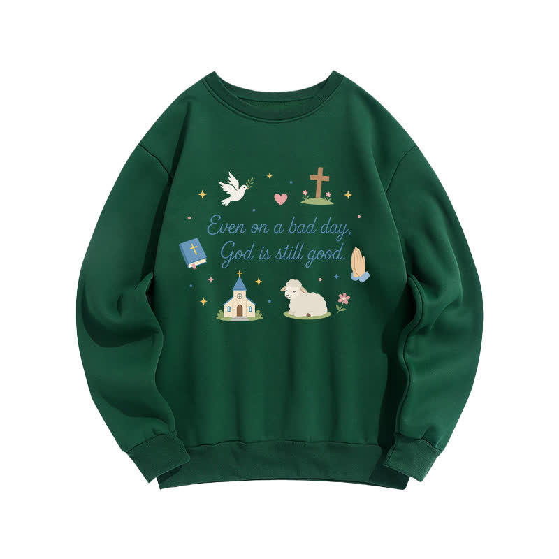 Christianartworkshop Sweat-shirt graphique à col rond confortable « Dieu est toujours bon » - Vert - 2XL - image 5
