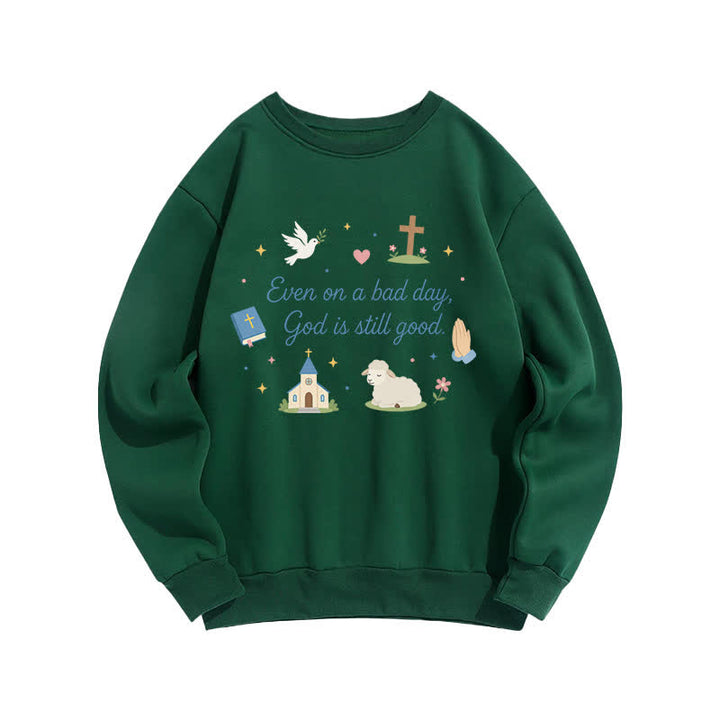 Christianartworkshop Sweat-shirt graphique à col rond confortable « Dieu est toujours bon » - Vert - 2XL - image 5