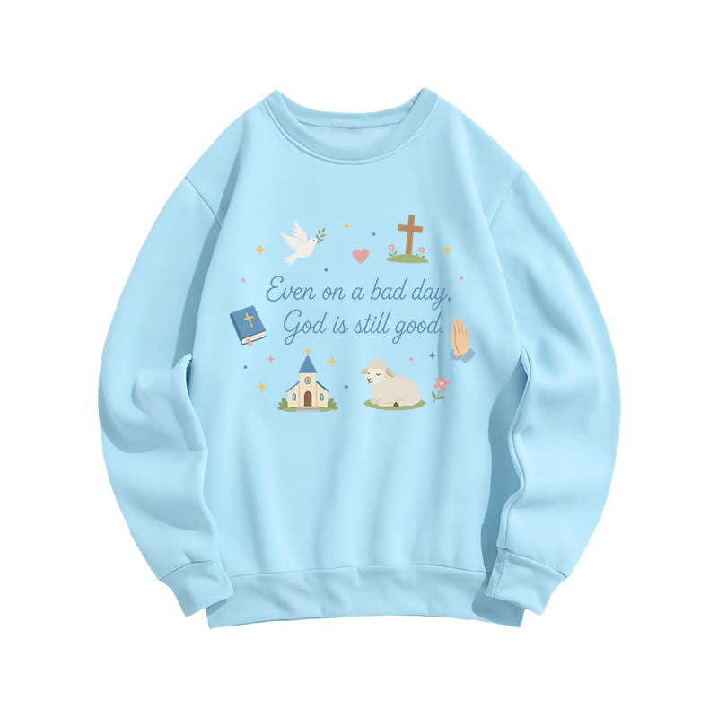 Christianartworkshop Sweat-shirt graphique à col rond confortable « Dieu est toujours bon » - Bleu - 2XL - image 2