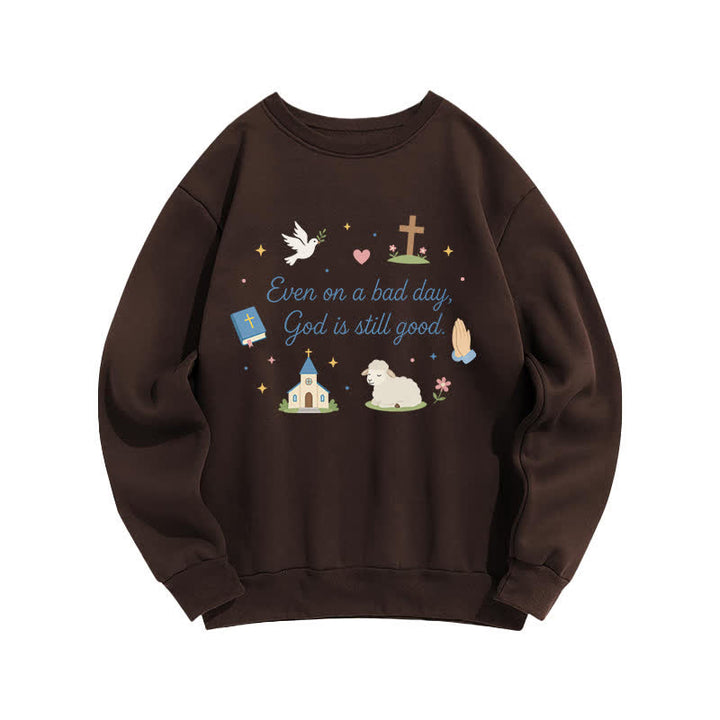 Christianartworkshop Sweat-shirt graphique à col rond confortable « Dieu est toujours bon » - Café - 2XL - image 4