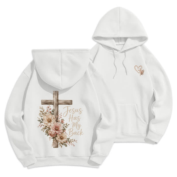 Christianartworkshop Sweat à capuche blanc à motif floral et croix « Jésus me protège » - Blanc - 2XL - image 0