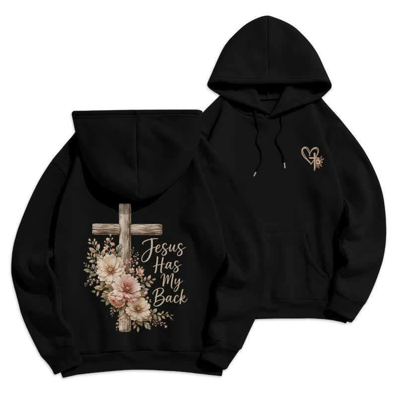 Christianartworkshop Sweat à capuche blanc à motif floral et croix « Jésus me protège » - Noir - 2XL - image 3