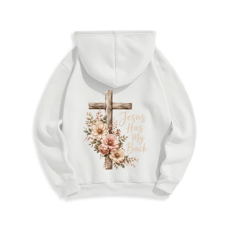 Christianartworkshop Sweat à capuche blanc à motif floral et croix « Jésus me protège » - image 1