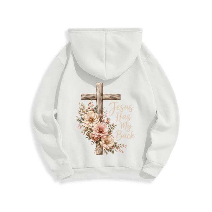 Christianartworkshop Sweat à capuche blanc à motif floral et croix « Jésus me protège » - image 1