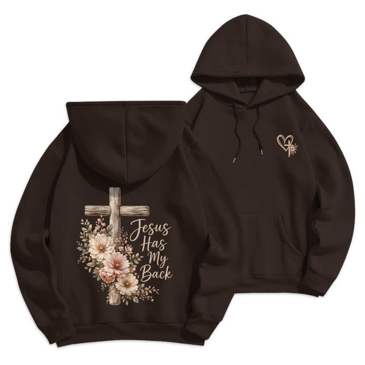 Christianartworkshop Sweat à capuche blanc à motif floral et croix « Jésus me protège » - Café - 2XL - image 9