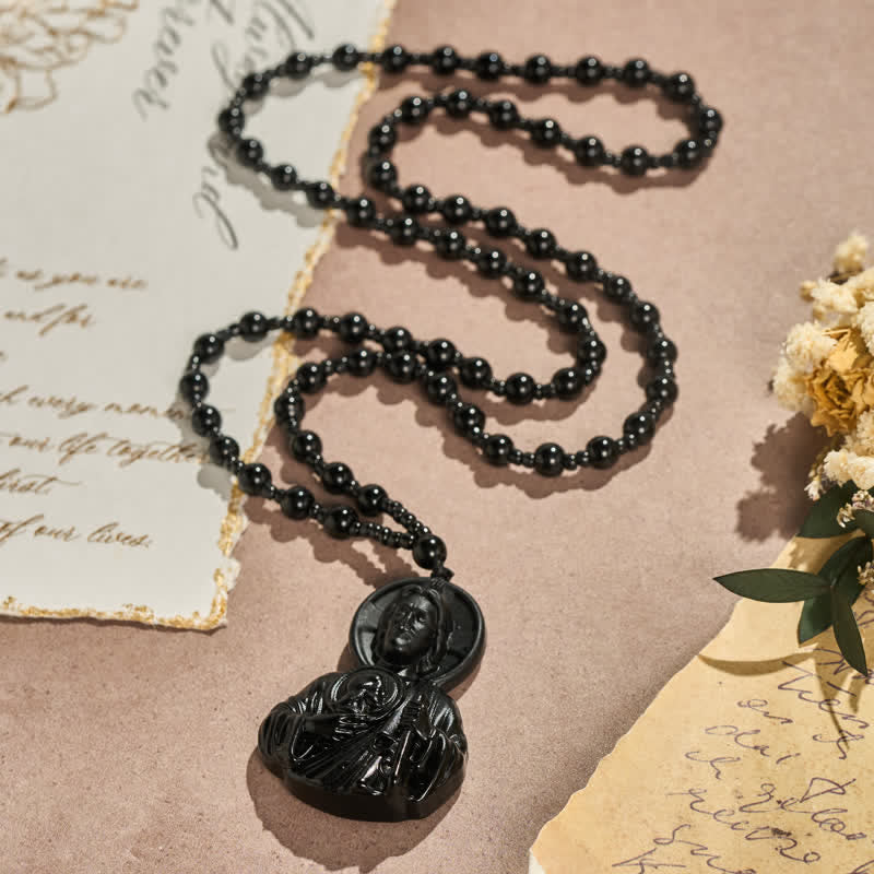Christianartworkshop Collier de perles en verre sculpté représentant Jésus : symbole de bénédiction sacrée et paisible - image 7