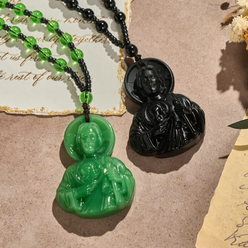 Christianartworkshop Collier de perles en verre sculpté représentant Jésus : symbole de bénédiction sacrée et paisible - image 0