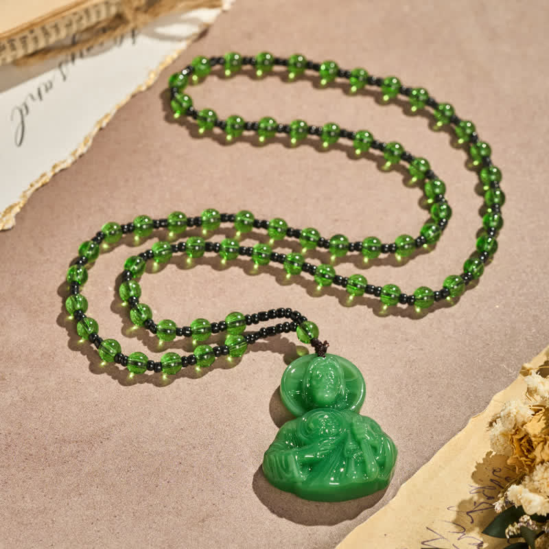 Christianartworkshop Collier de perles en verre sculpté représentant Jésus : symbole de bénédiction sacrée et paisible - Vert - image 1