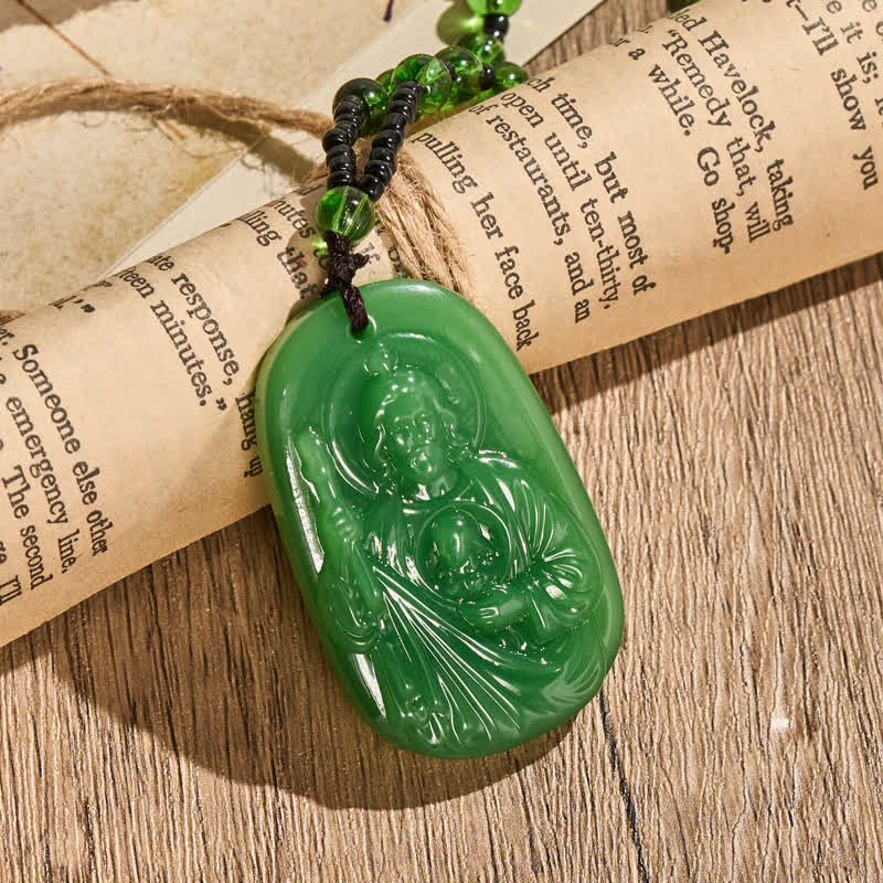 Christianartworkshop Collier pendentif en verre poli représentant Jésus : symbole de douce protection divine - image 1