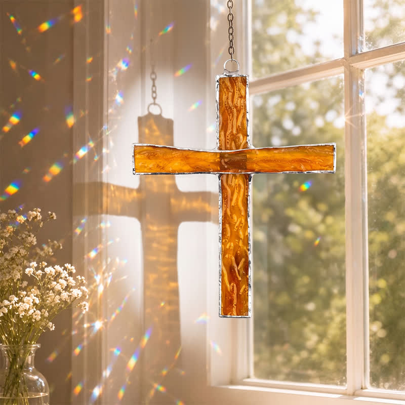 Christianartworkshop Attrape-soleil croix en vitrail vintage : symbole d'un rayonnement dévotionnel intemporel - image 1