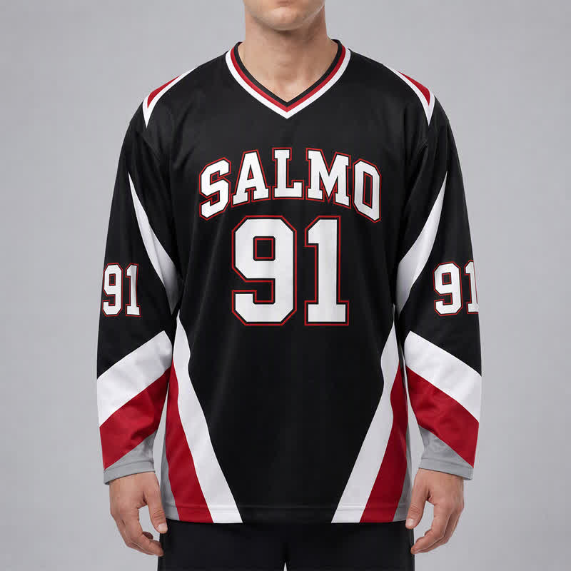 Christianartworkshop Maillot de hockey de rue Salmo 91 noir à col en V - image 3