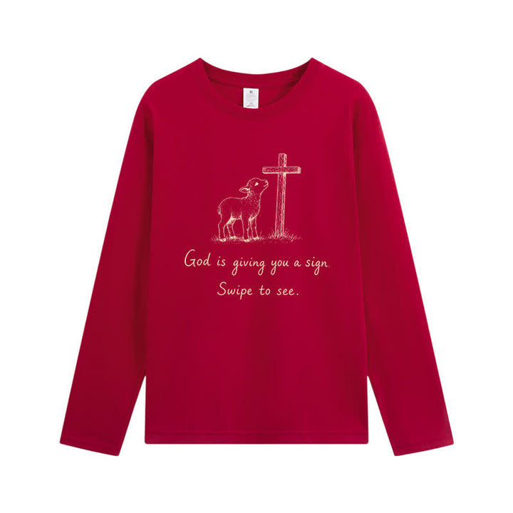 Christianartworkshop T-shirt à manches longues « Dieu vous donne un signe » - Vin - 4XL - image 5