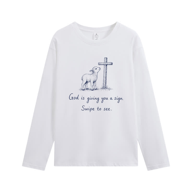 Christianartworkshop T-shirt à manches longues « Dieu vous donne un signe » - Blanc - 4XL - image 1