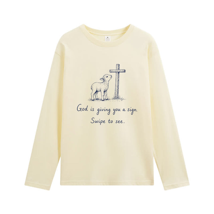Christianartworkshop T-shirt à manches longues « Dieu vous donne un signe » - Beige - 4XL - image 3