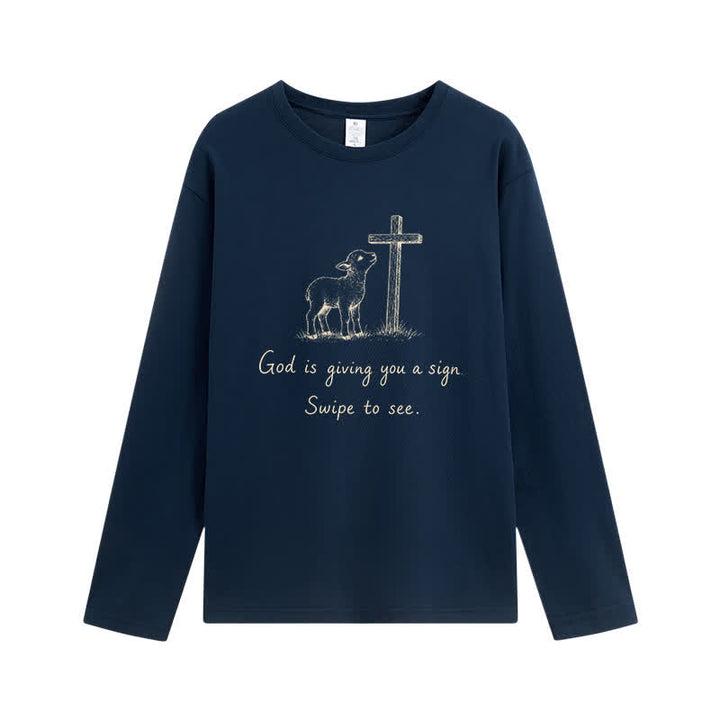Christianartworkshop T-shirt à manches longues « Dieu vous donne un signe » - Marine - 4XL - image 4