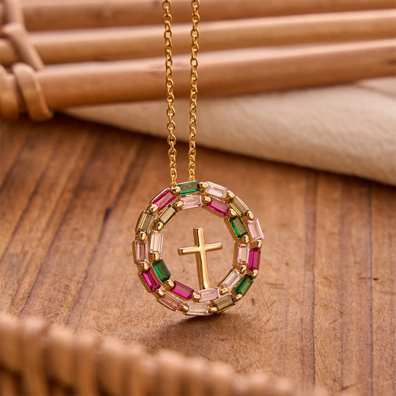Christianartworkshop Collier en cuivre avec croix et couronne de pierres précieuses : emblème de la grâce céleste intemporelle - Croix - image 0