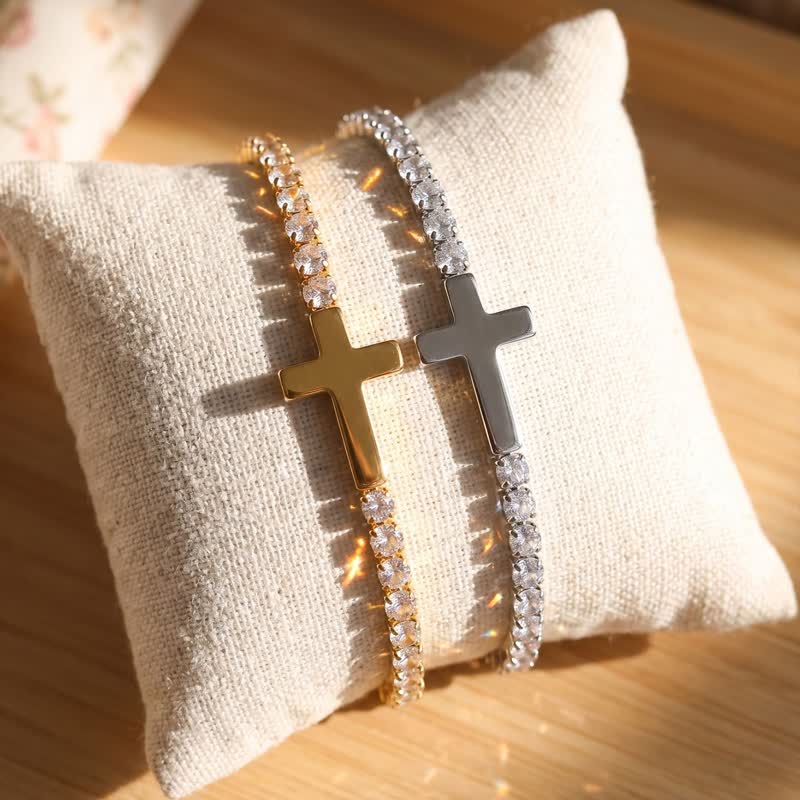Christianartworkshop Bracelet de tennis croix en acier inoxydable élégant : symbole de sérénité et de force céleste - image 1