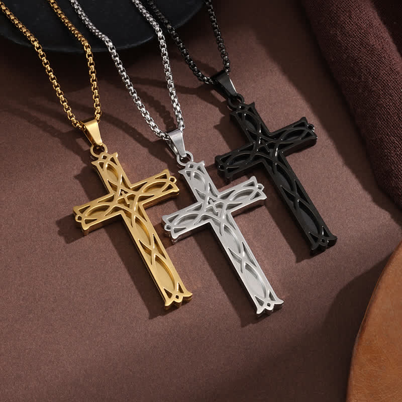 Christianartworkshop Collier vintage ajouré en forme de croix et de vigne, avec chaîne à maillons carrés : symbole de la grâce céleste éternelle - image 0