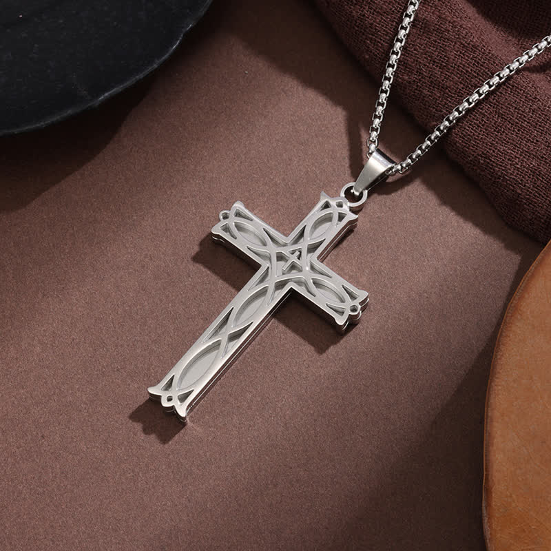 Christianartworkshop Collier vintage ajouré en forme de croix et de vigne, avec chaîne à maillons carrés : symbole de la grâce céleste éternelle - Argent - image 1