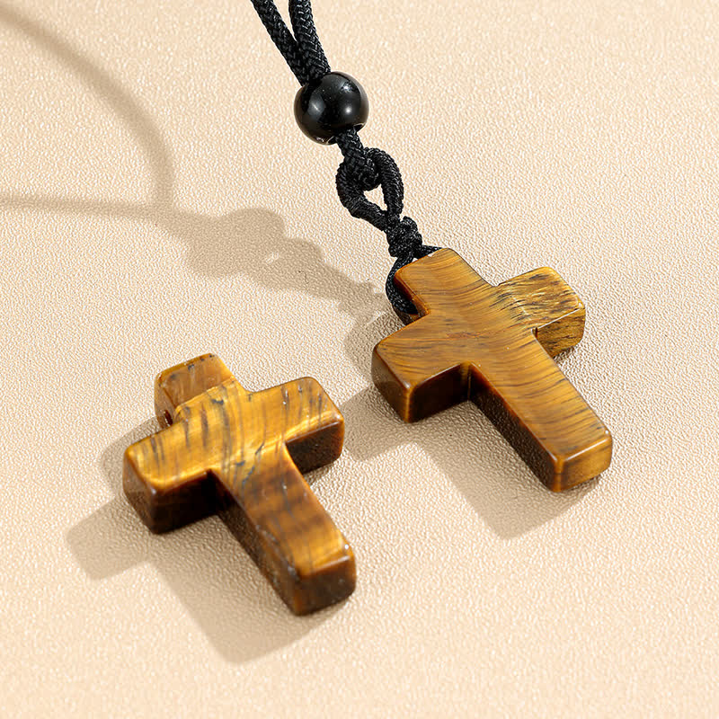 Christianartworkshop Collier croix en pierre naturelle polyvalent : Charme d'une grâce divine éternelle - Œil de tigre - image 0