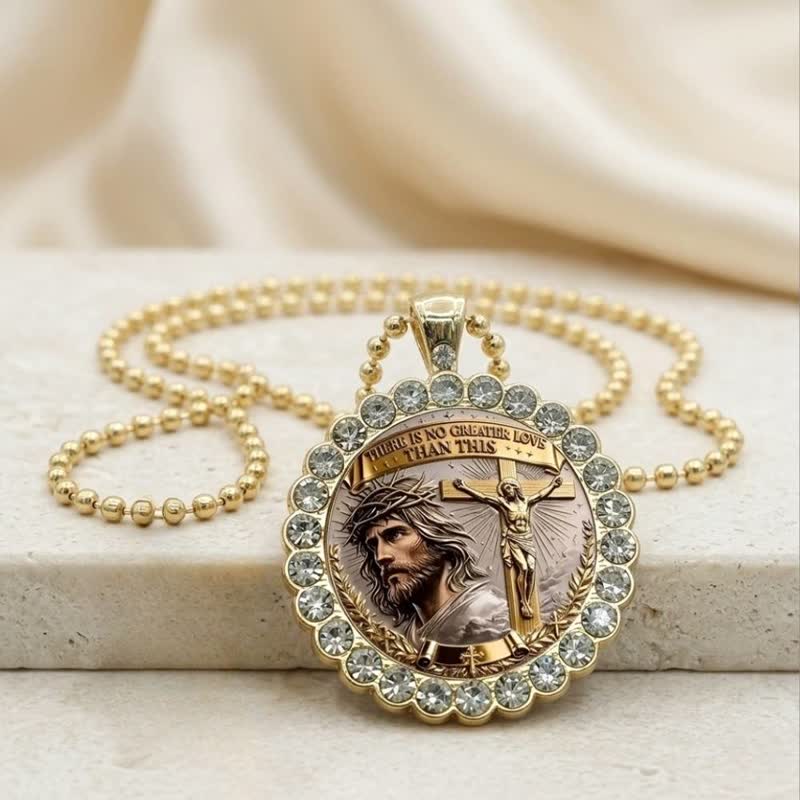 Christianartworkshop Collier pendentif crucifix Jésus en alliage imprimé : signe du salut céleste éternel - Jésus et le crucifix - image 0
