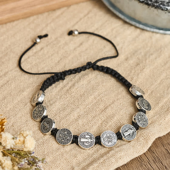 Christianartworkshop Bracelet de dévotion tressé avec médaille de Saint Benoît : symbole de douce consolation divine - Noir - image 4