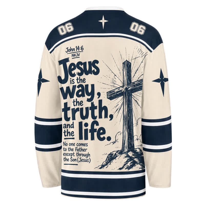 Christianartworkshop Maillot de hockey vintage à manches longues « Jésus est le chemin » - image 1