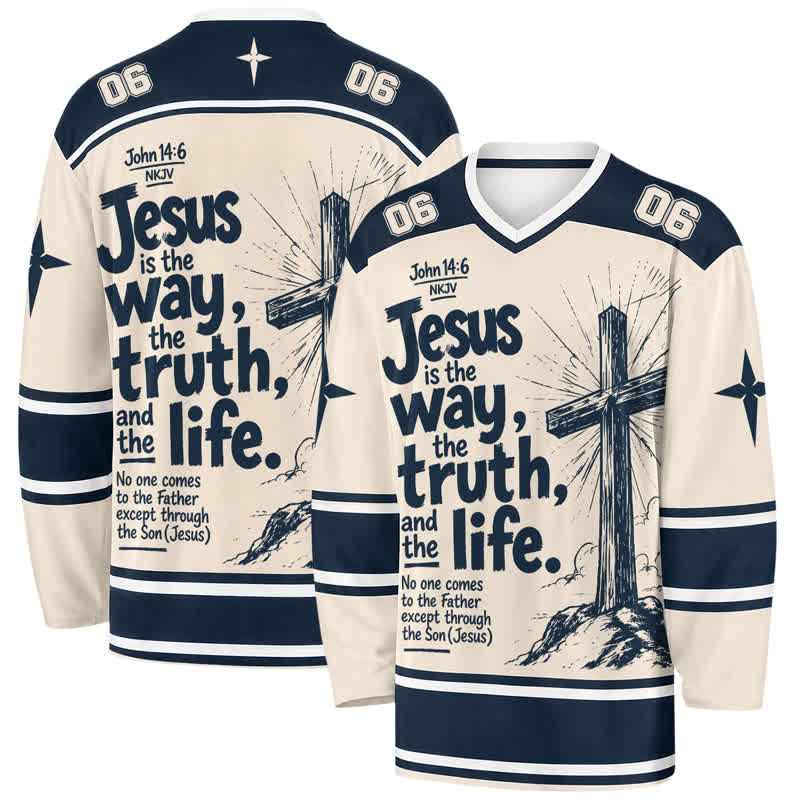 Christianartworkshop Maillot de hockey vintage à manches longues « Jésus est le chemin » - 5XL - image 0